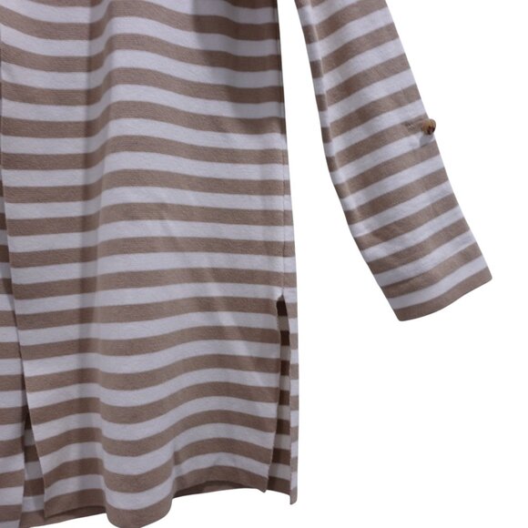 NWT Ann Taylor Cardigan Sweater Sz S Tan Cream Striped Knit Open Front Collared - Picture 4 of 12